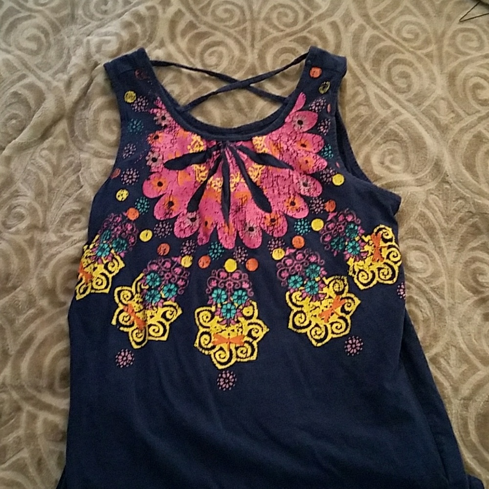 Dark blue with mandala designs and crosses back